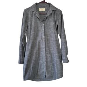 Marine Layer Blue Denim Chambray Mini Button Up Long Sleeve Shirt Dress Small